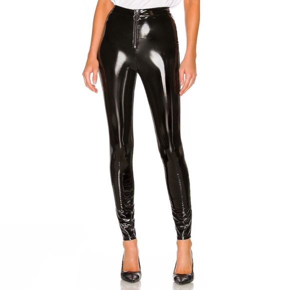 LPA Pants - LPA | Revolve Black Patent Leather Front Zip 650 Leggings